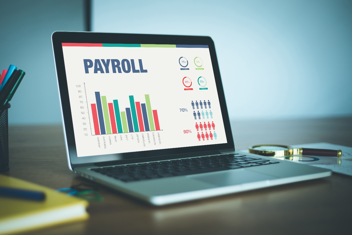 Business Graphs and Charts Concept with PAYROLL word