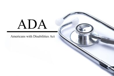 Page with ADA (Americans with Disabilities Act) on the table with stethoscope
